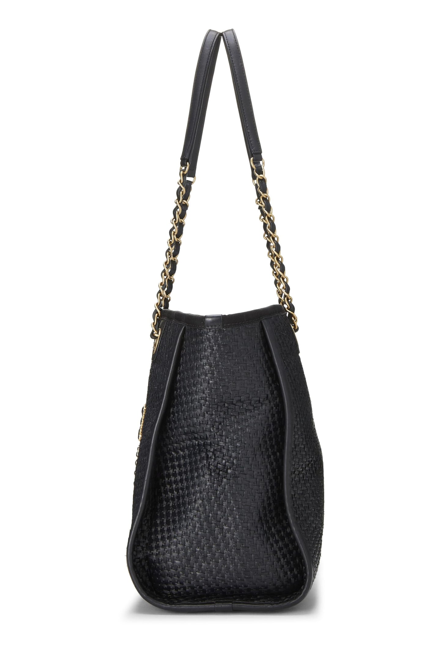 Chanel,  Black & Natural Woven Raffia Deauville Tote Medium, Black