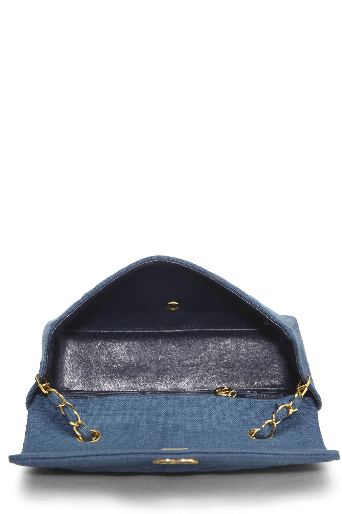 Chanel,  Blue Quilted Linen Classic Double Flap Small, Blue