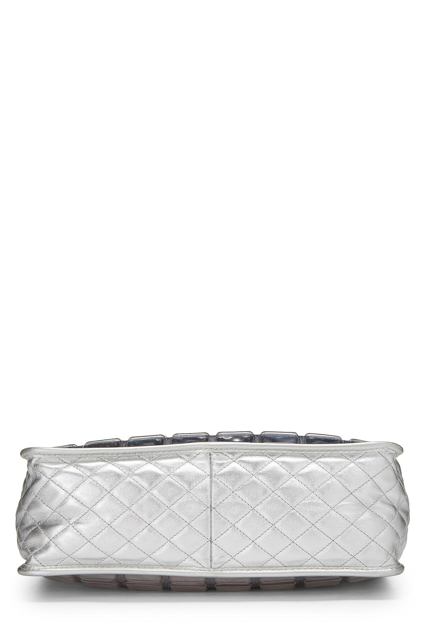 Chanel,  Metallic Silver Quilted Leather Ice Cube Shopping Tote, Silver