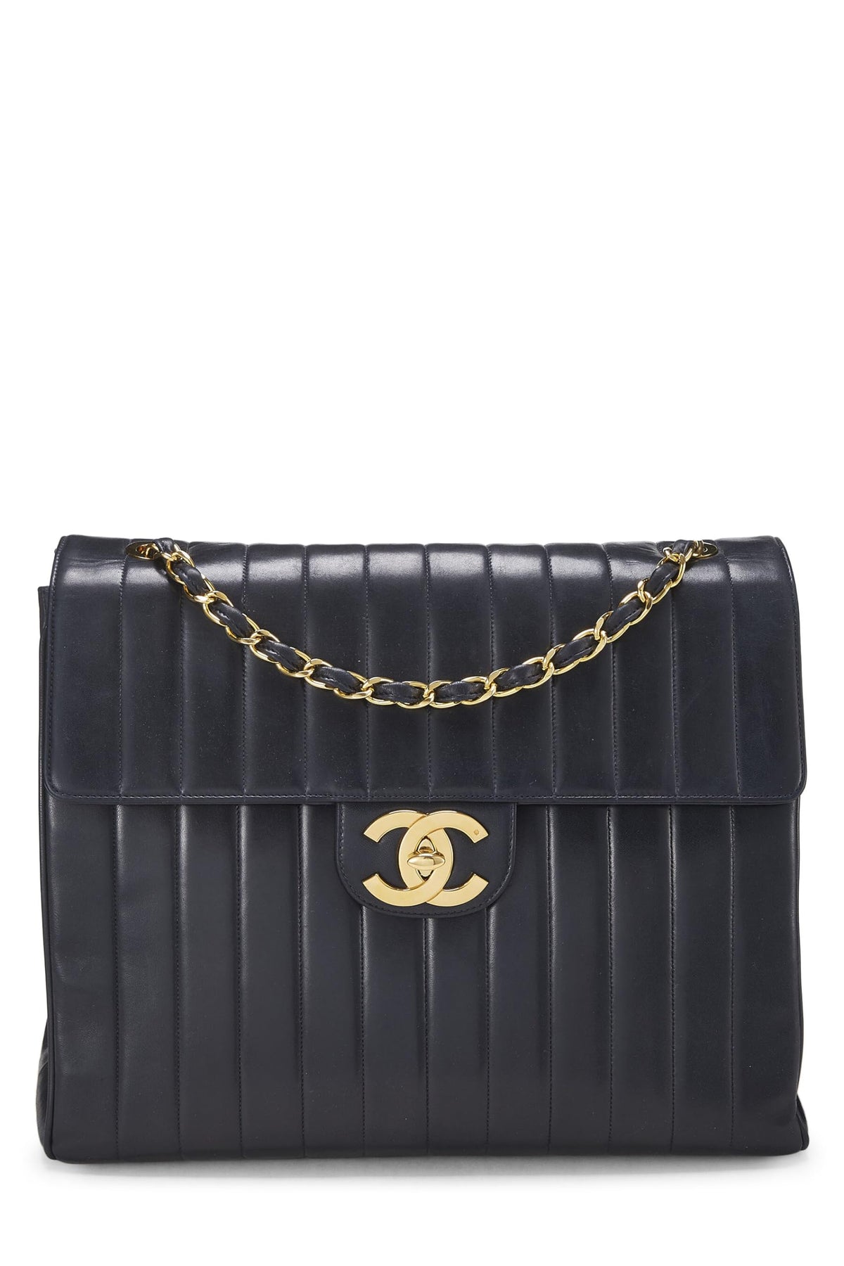 Chanel,  Navy Vertical Lambskin Half Flap XL, Navy