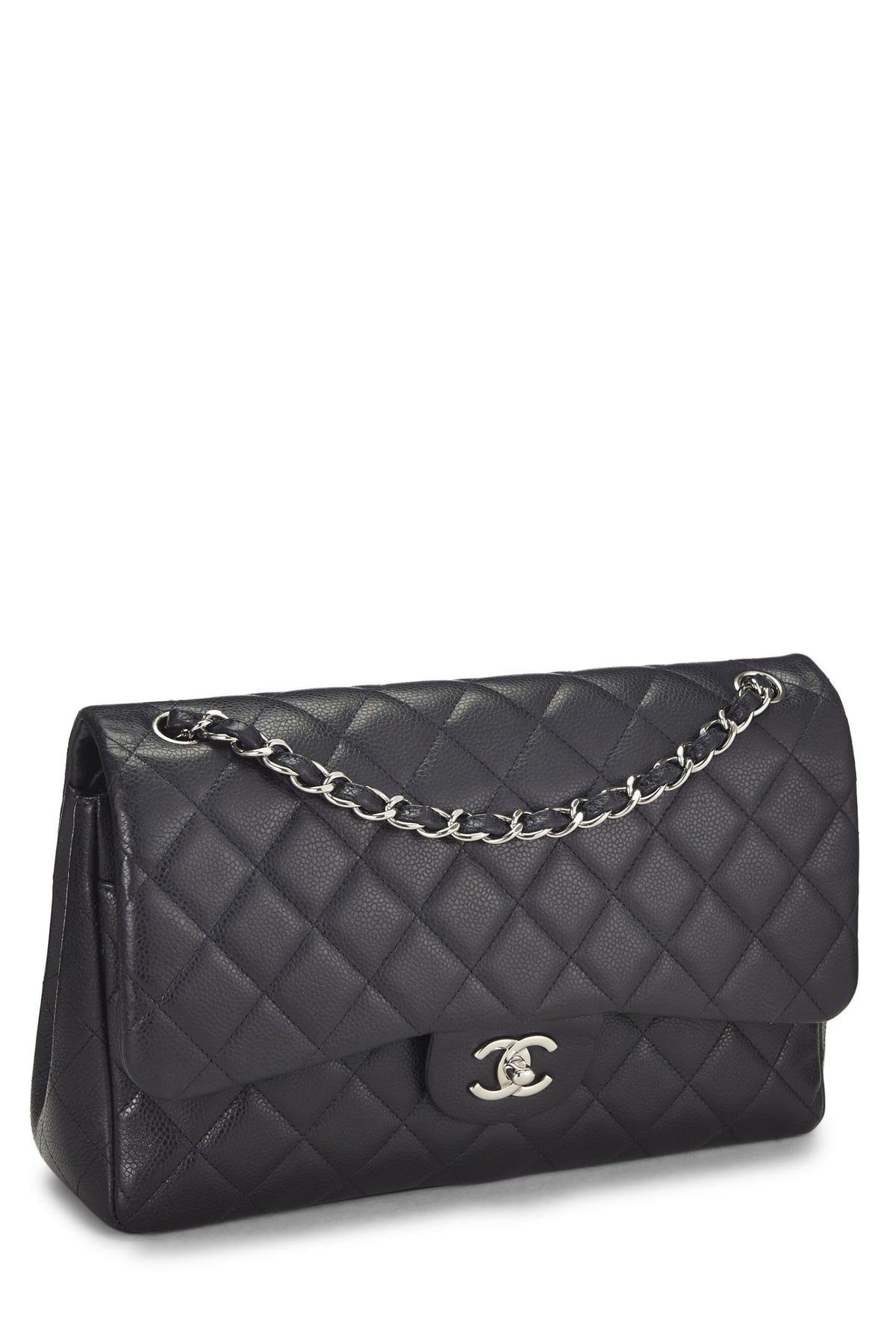 Chanel,  Navy Quilted Caviar New Classic Double Flap Jumbo, Navy