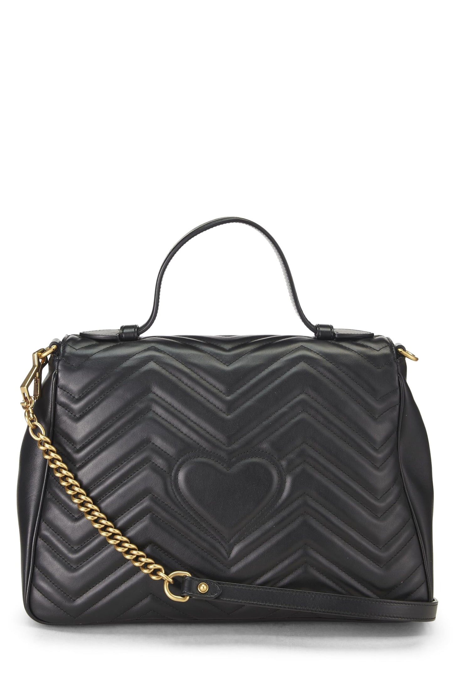 Gucci, Black Leather GG Marmont Top Handle Shoulder Bag Medium, Black