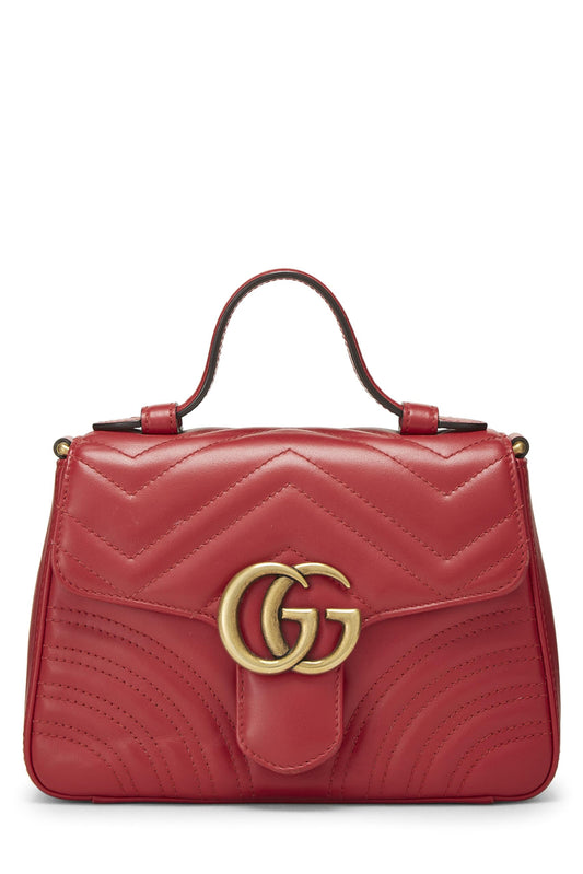Gucci, Red Leather GG Marmont Top Handle Bag Mini, Red