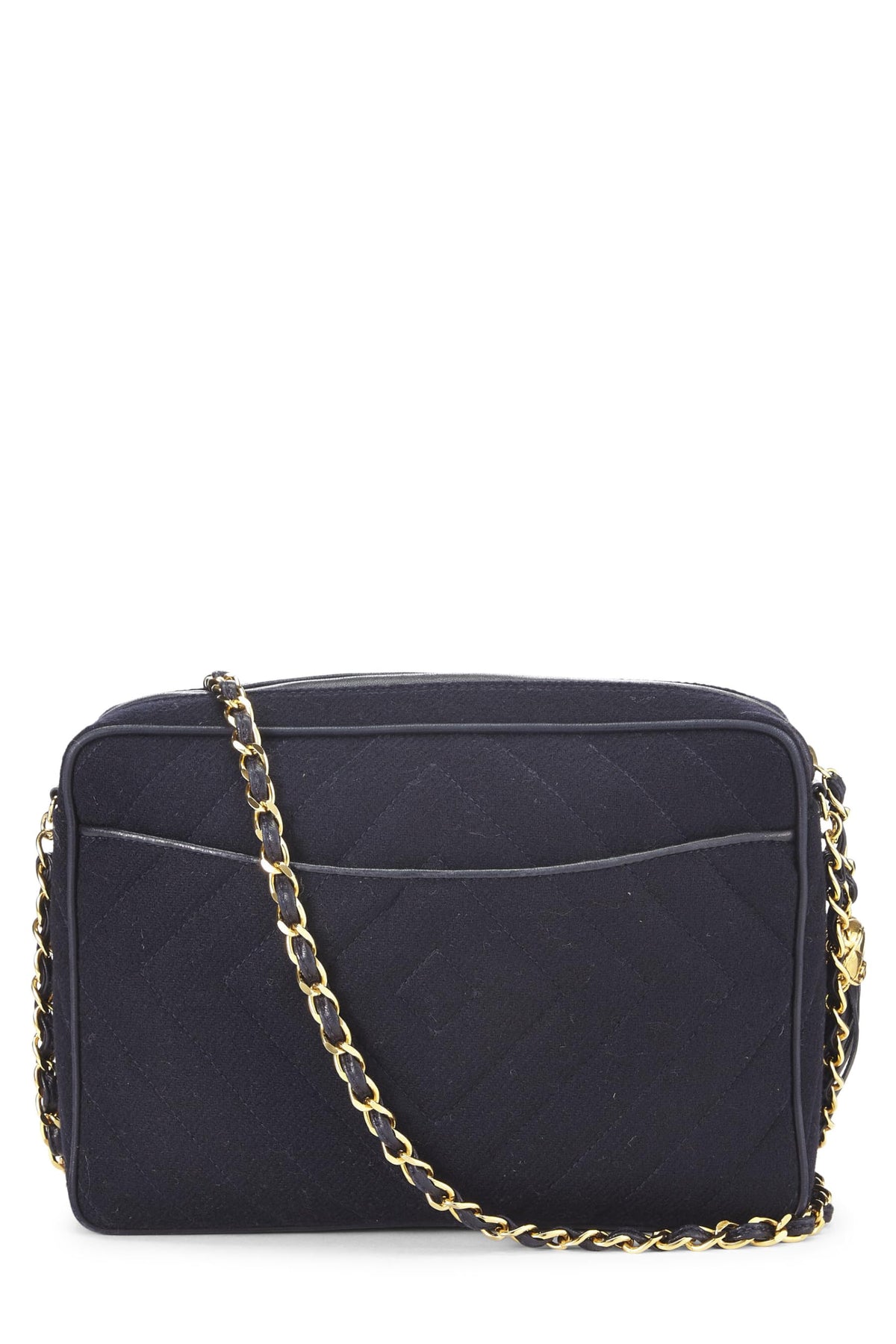 Chanel,  Navy Wool Diamond 'CC' Camera Bag Medium, Navy
