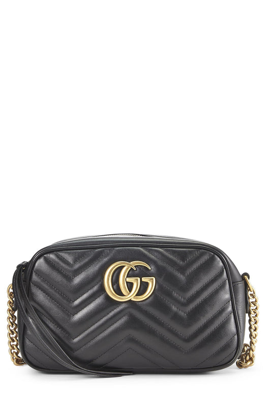 Gucci, Black Leather GG Marmont Crossbody, Black