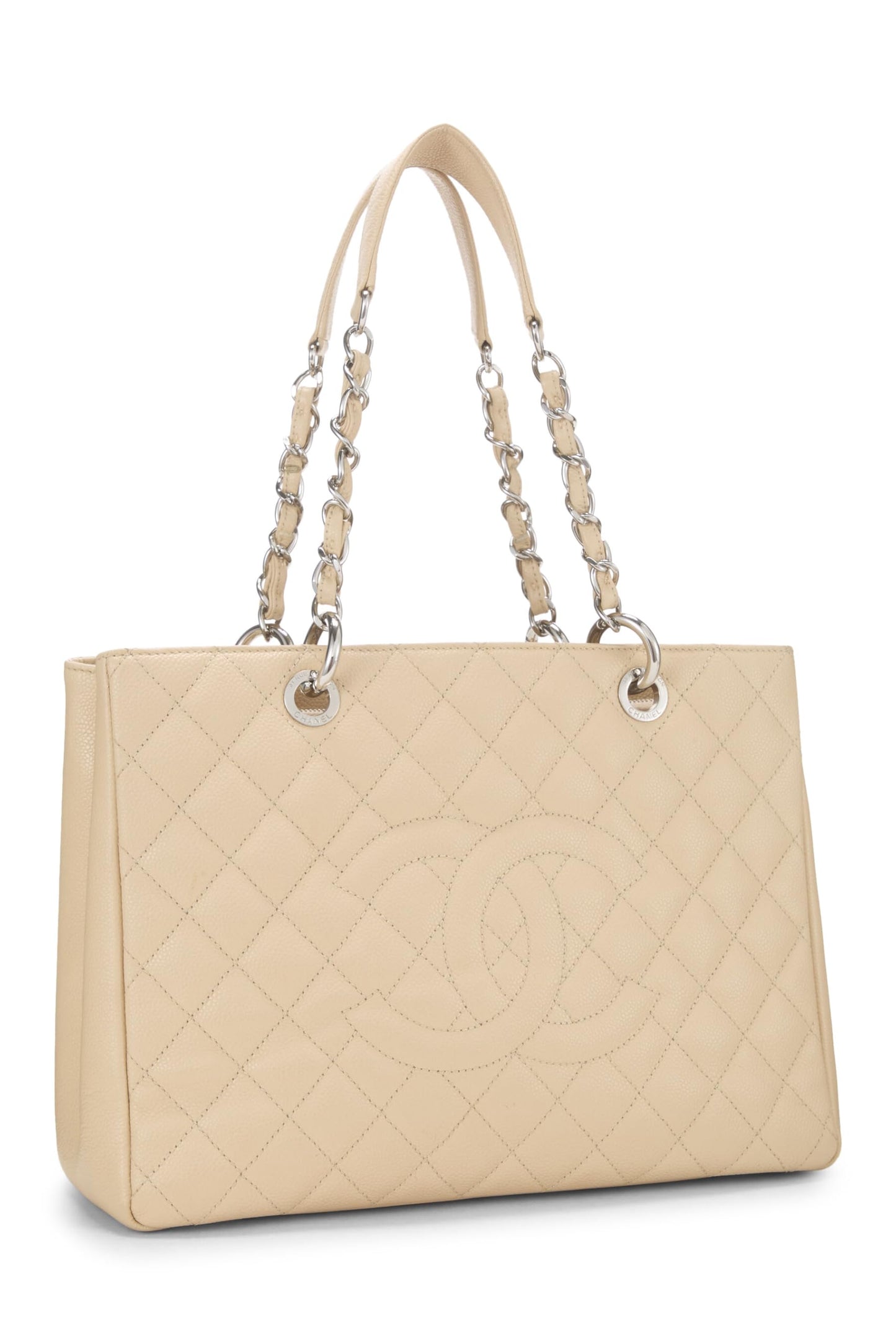 Chanel,  Beige Quilted Caviar Grand Shopping Tote (GST), Beige