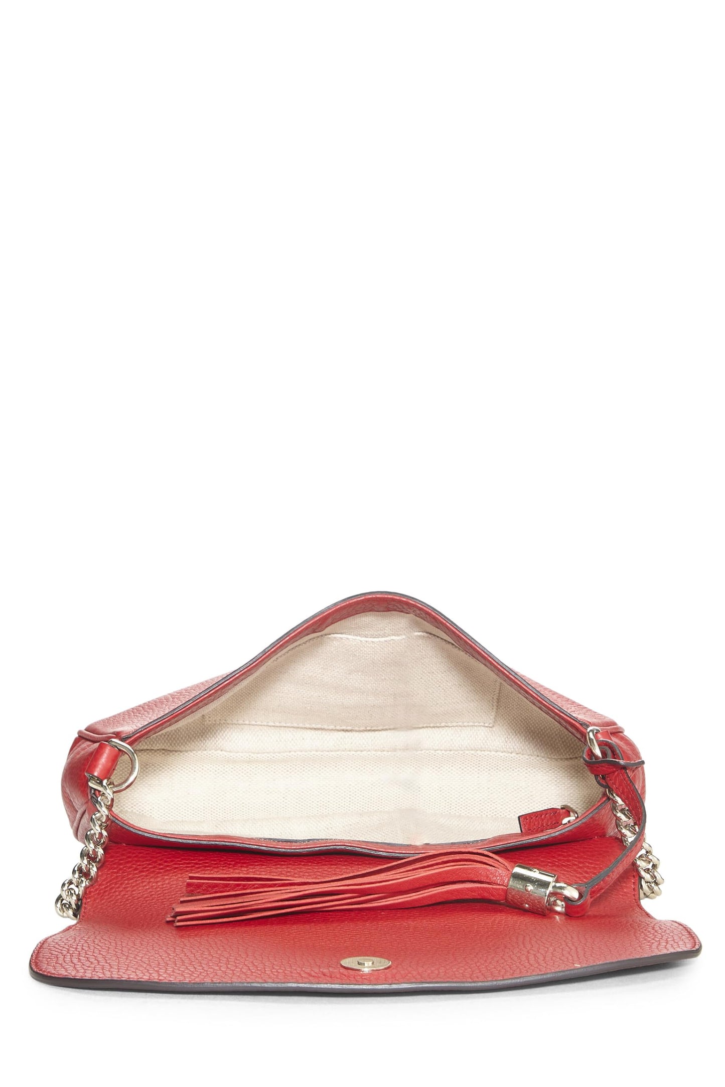 Gucci, Red Grained Leather Soho Chain Flap Crossbody, Red