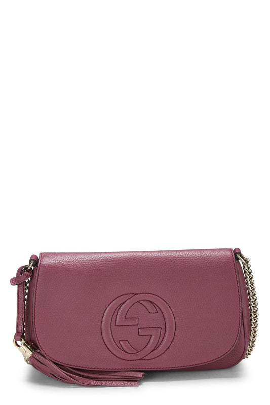 Gucci, Purple Grained Leather Soho Chain Flap Crossbody, Purple