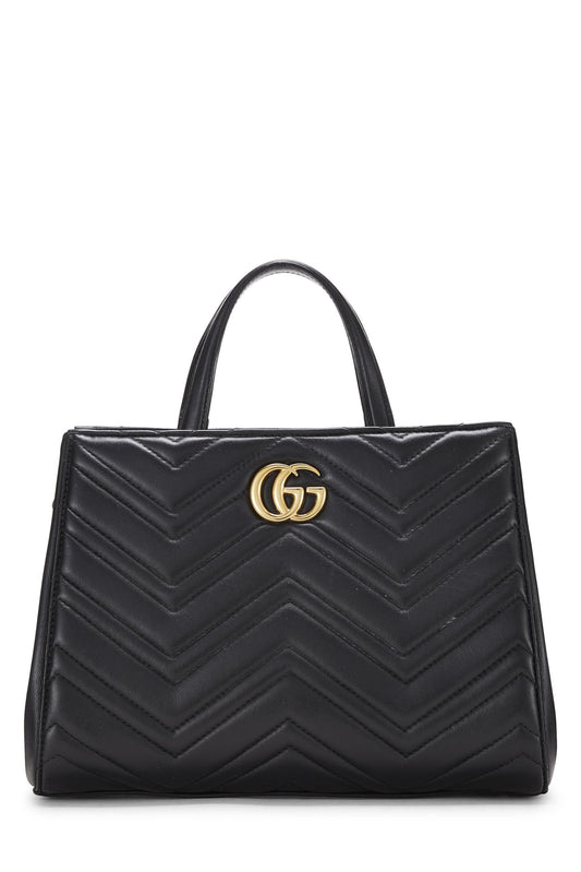 Gucci, Black Leather GG Marmont Top Handle Bag Small, Black