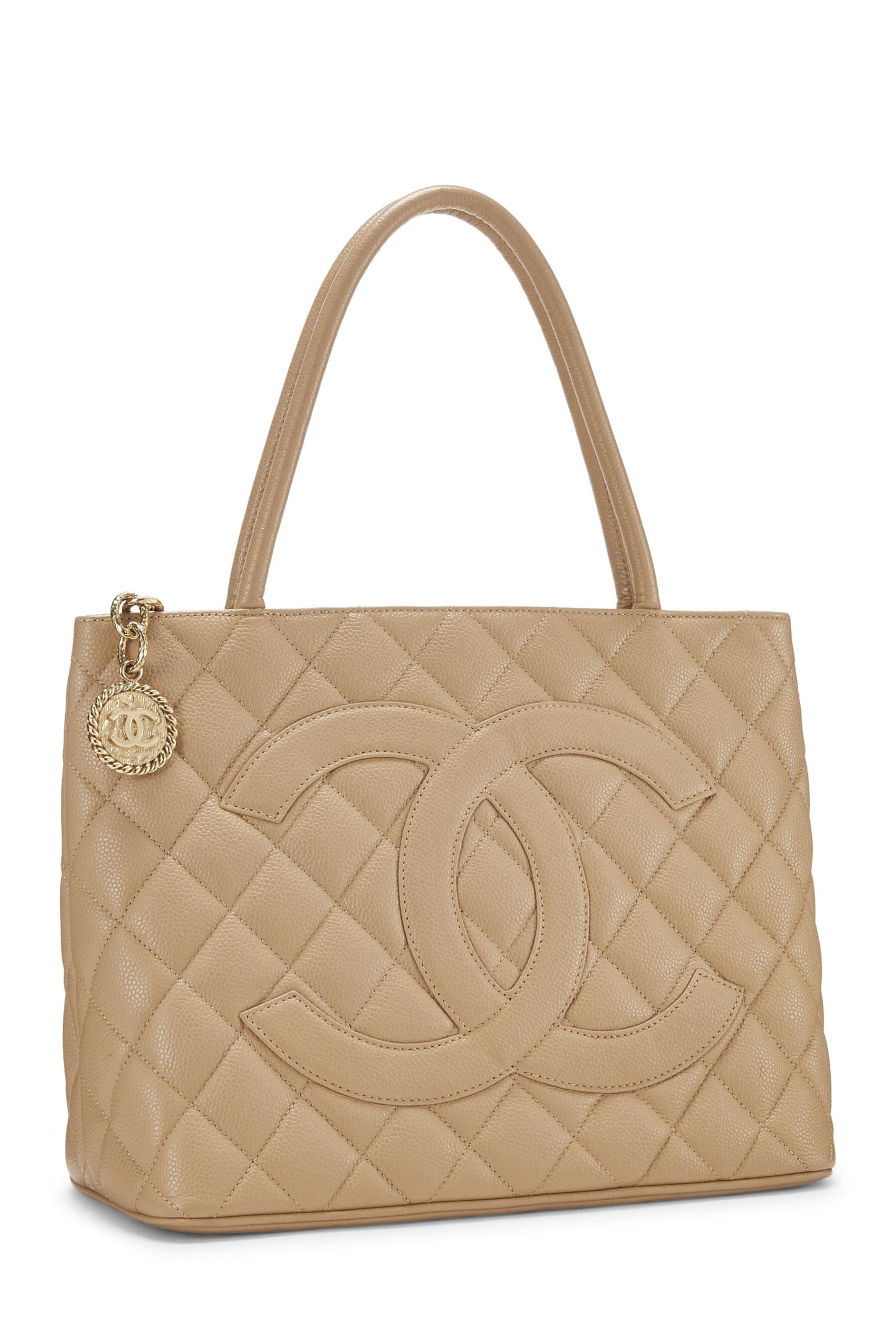 Chanel,  Beige Quilted Caviar Medallion Tote, Beige