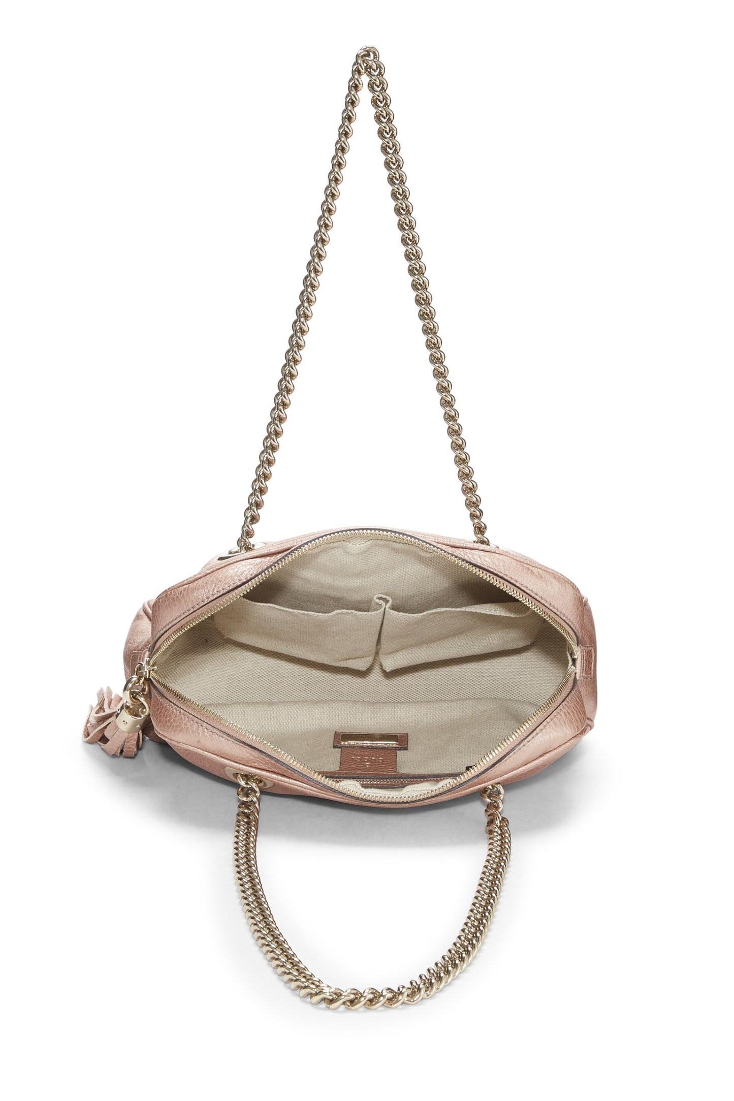 Gucci, Metallic Pink Grained Leather Soho Chain Shoulder Bag, Pink