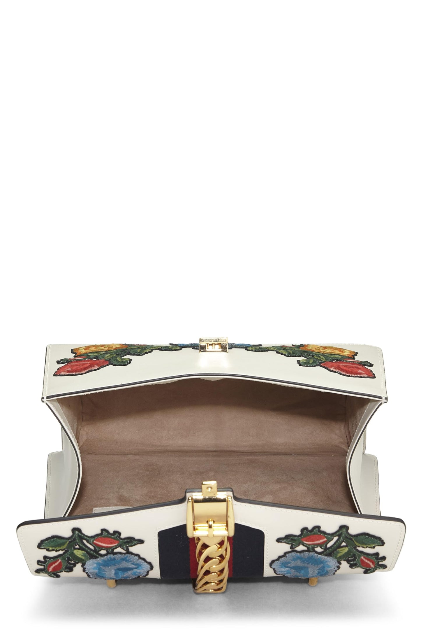 Gucci, White Floral Embroidered Leather Sylvie Medium, White