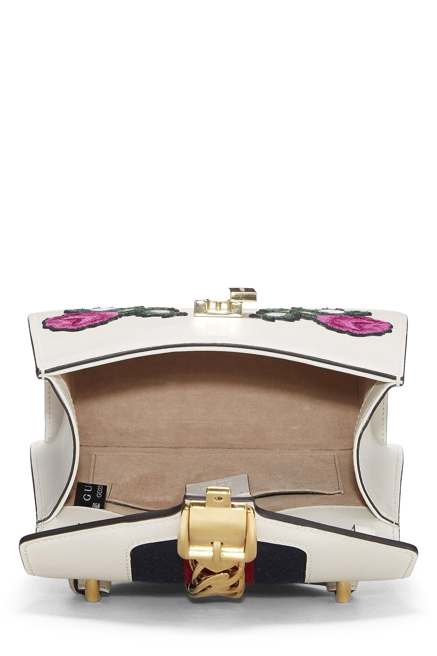 Gucci, White Embroidered Leather Web Sylvie Mini, White
