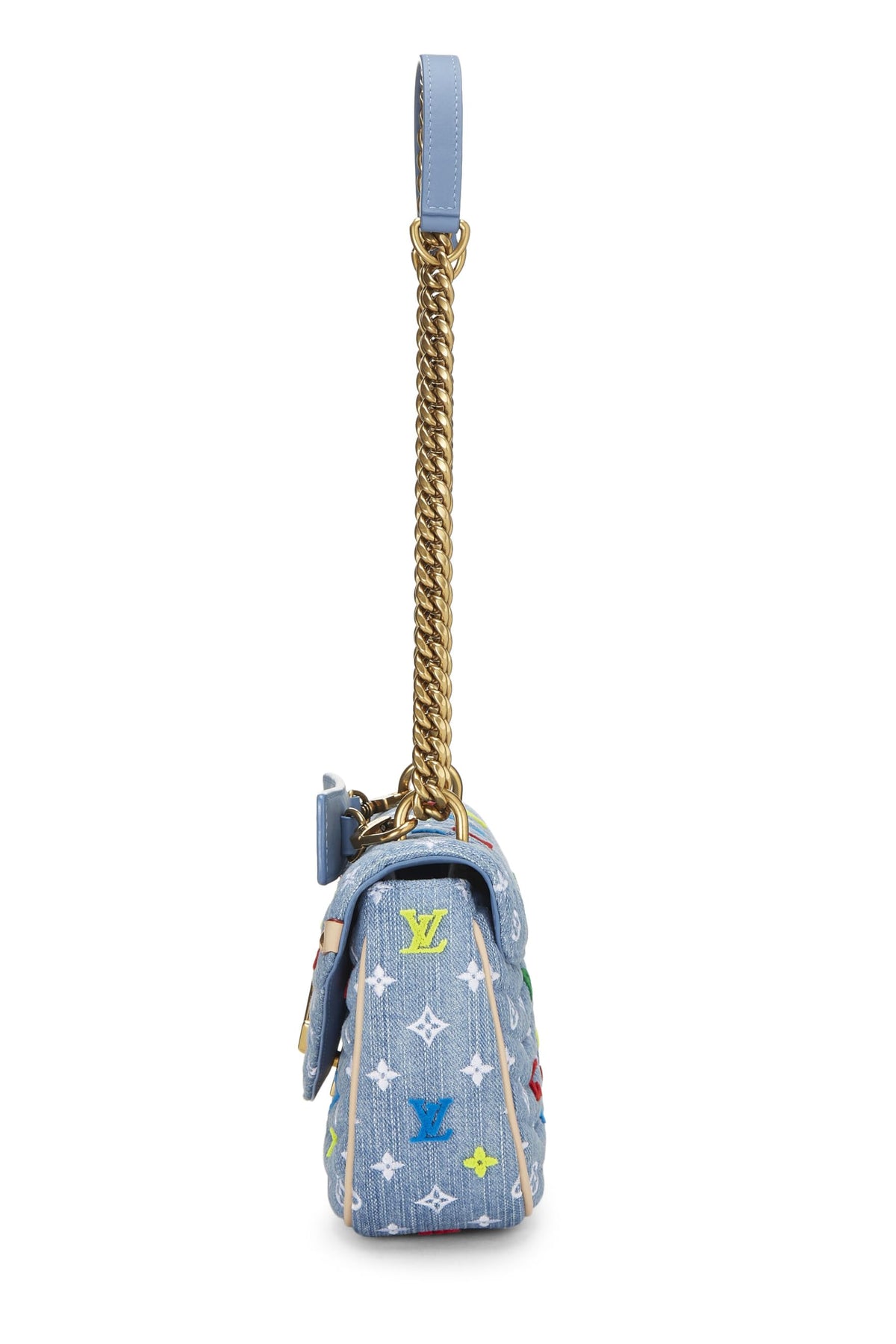 Louis Vuitton,  Blue Quilted Monogram Denim New Wave Chain Bag MM, Blue