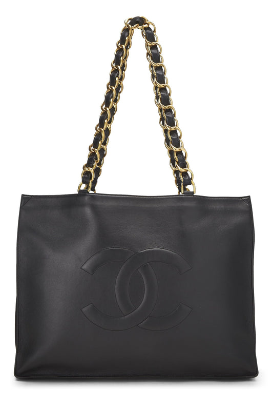 Chanel,  Black Lambskin Flat Chain Handle Tote Medium, Black