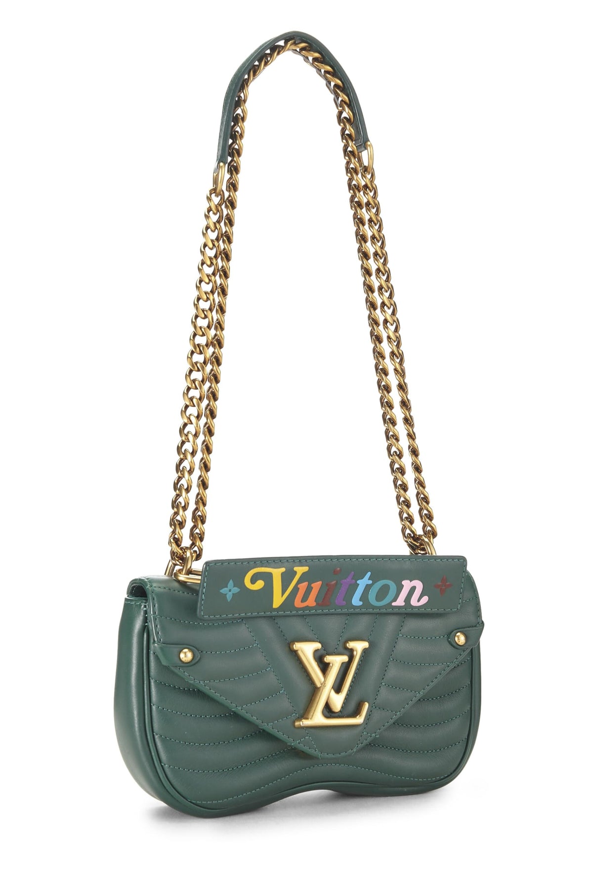 Louis Vuitton,  Green Calfskin Leather New Wave Chain MM, Green
