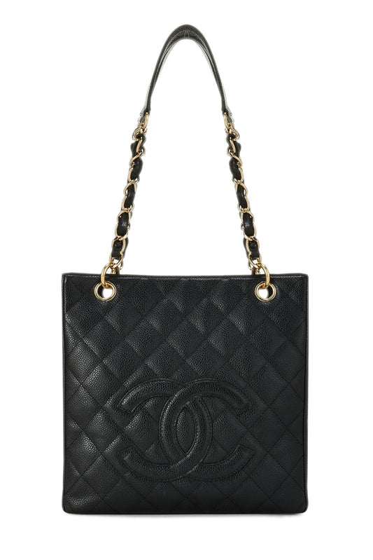 Chanel,  Black Quilted Caviar Petite Shopping Tote (PST), Black