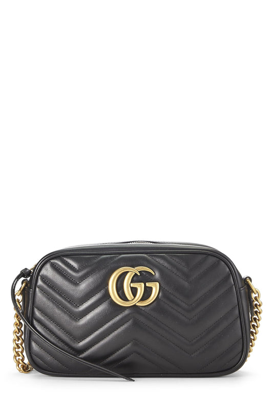 Gucci, Black Leather GG Marmont Crossbody Small, Black