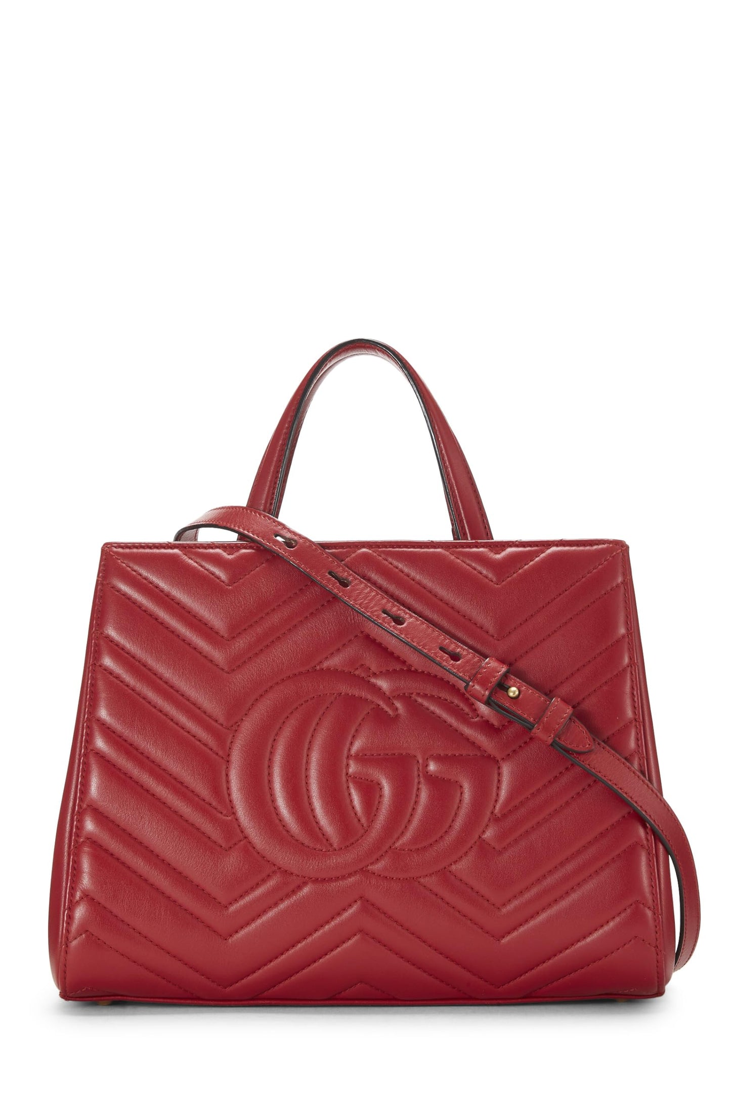 Gucci, Red Leather GG Marmont Top Handle Bag Small, Red