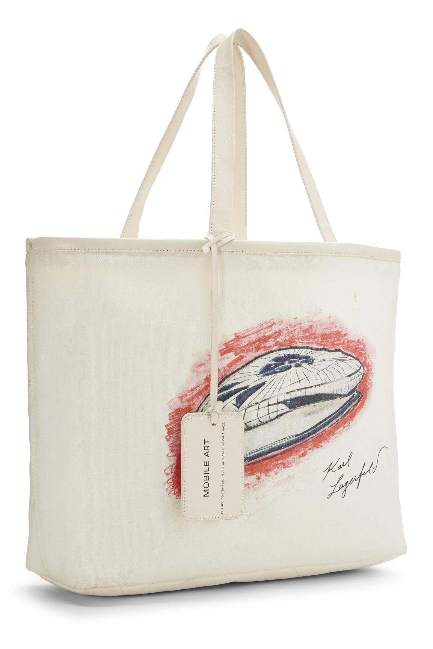 Chanel,  White Canvas Mobile Art Tote, White