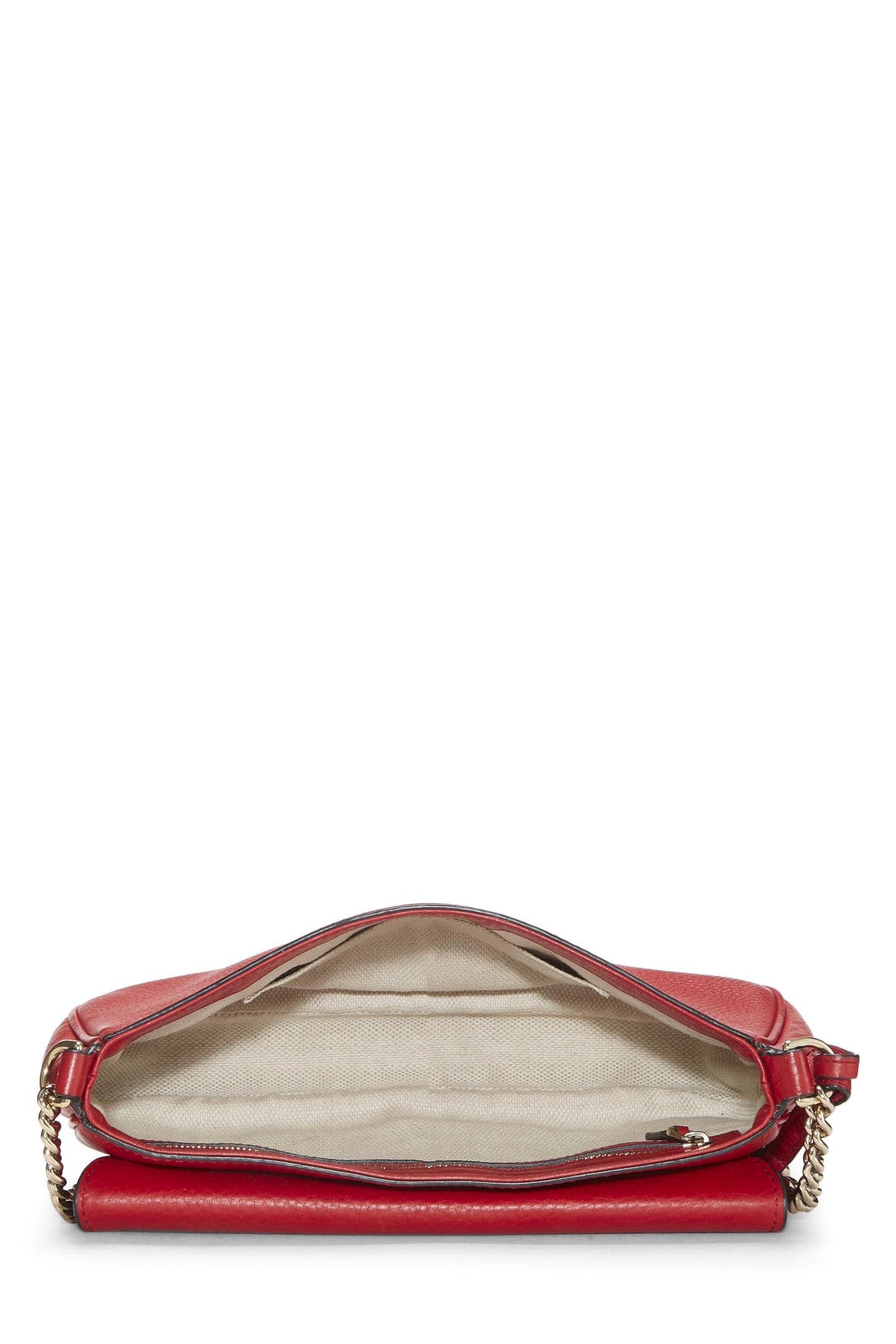 Gucci, Red Grained Leather Soho Chain Flap Crossbody, Red