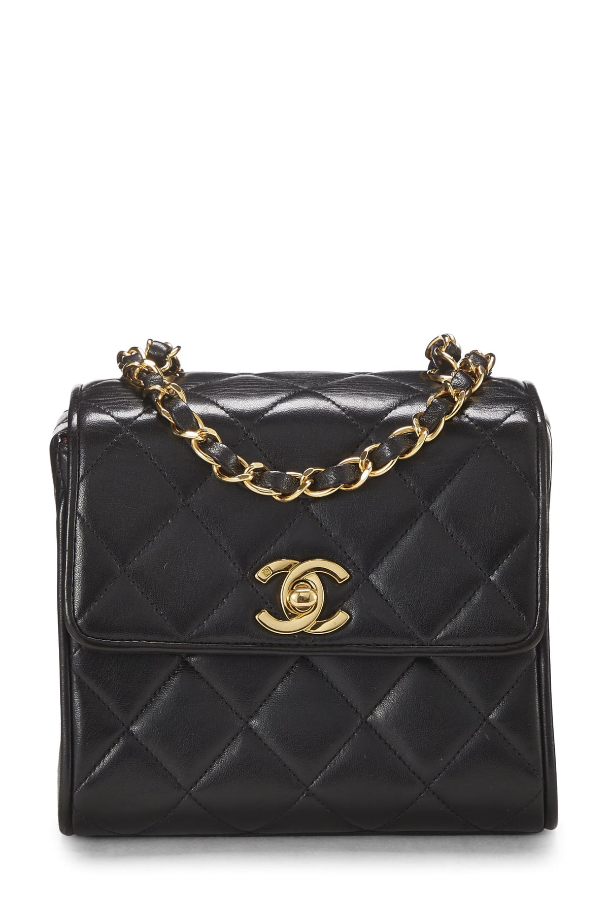Chanel,  Black Quilted Lambskin Half Flap Mini, Black