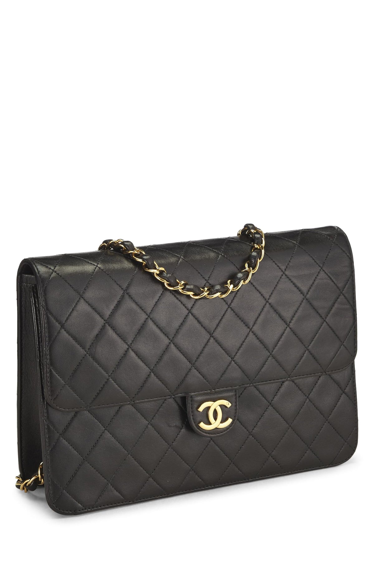 Chanel,  Black Quilted Lambskin Ex Flap Medium, Black