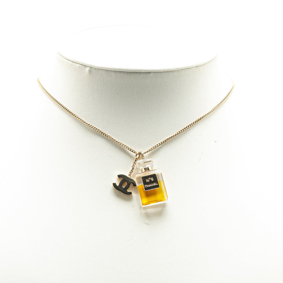 Gold Chanel Gold Plated CC No.5 Perfume Bottle Pendant Necklace Costume Earrings
