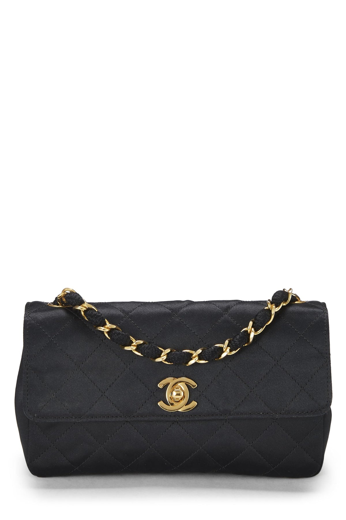 Chanel,  Black Quilted Satin Half Flap Mini, Black