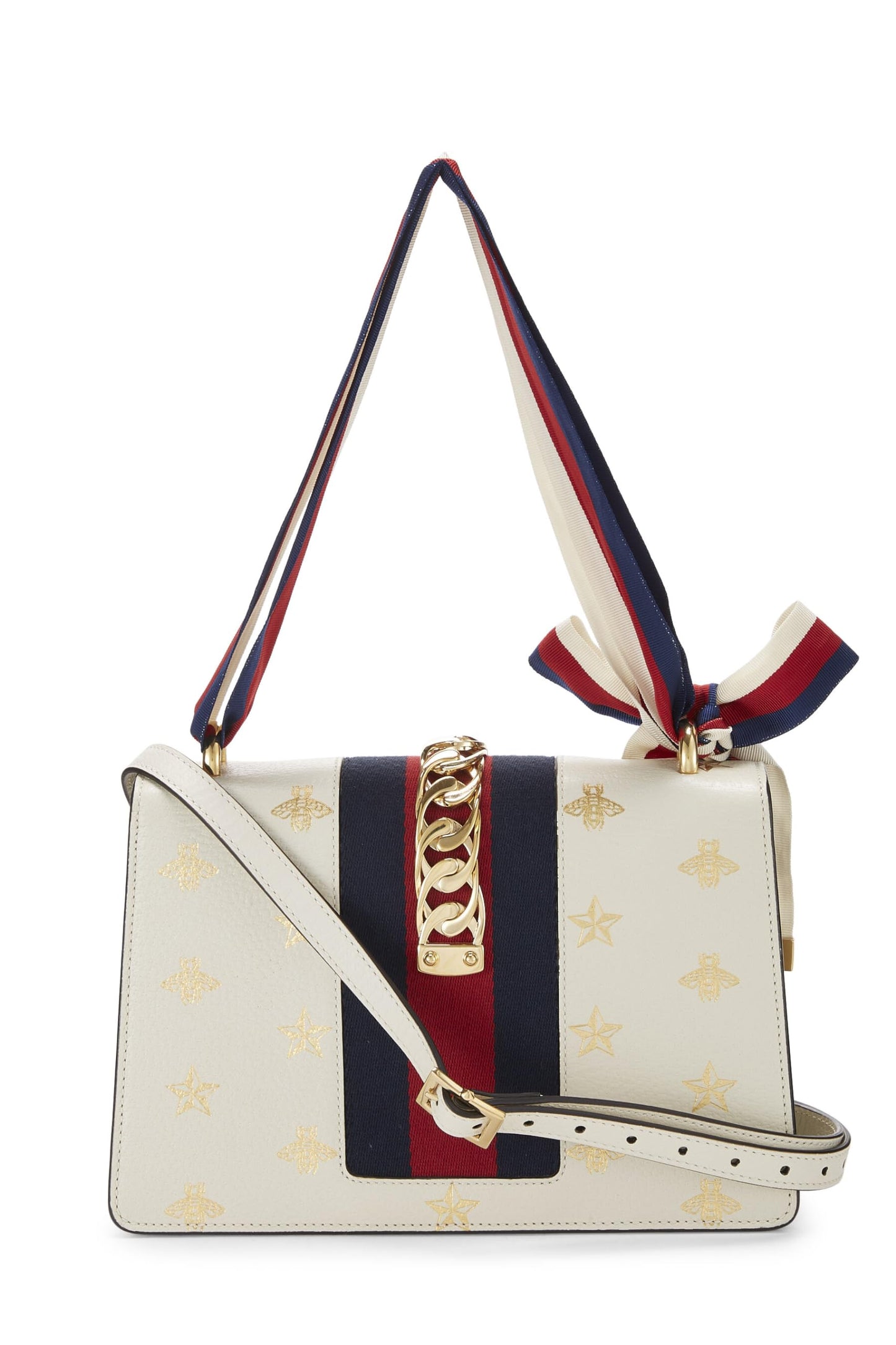 Gucci, Cream Bee & Star Leather Sylvie Shoulder Bag Small, White