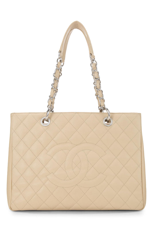 Chanel,  Beige Quilted Caviar Grand Shopping Tote (GST), Beige