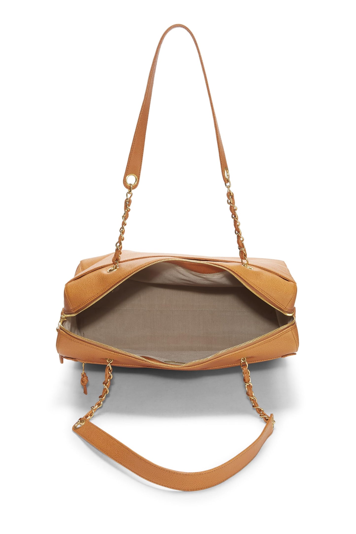 Chanel,  Orange Caviar Zip Tote Large, Orange