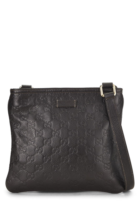 Gucci, Brown Guccissima Signature Leather Zip Flat Messenger Small, Brown