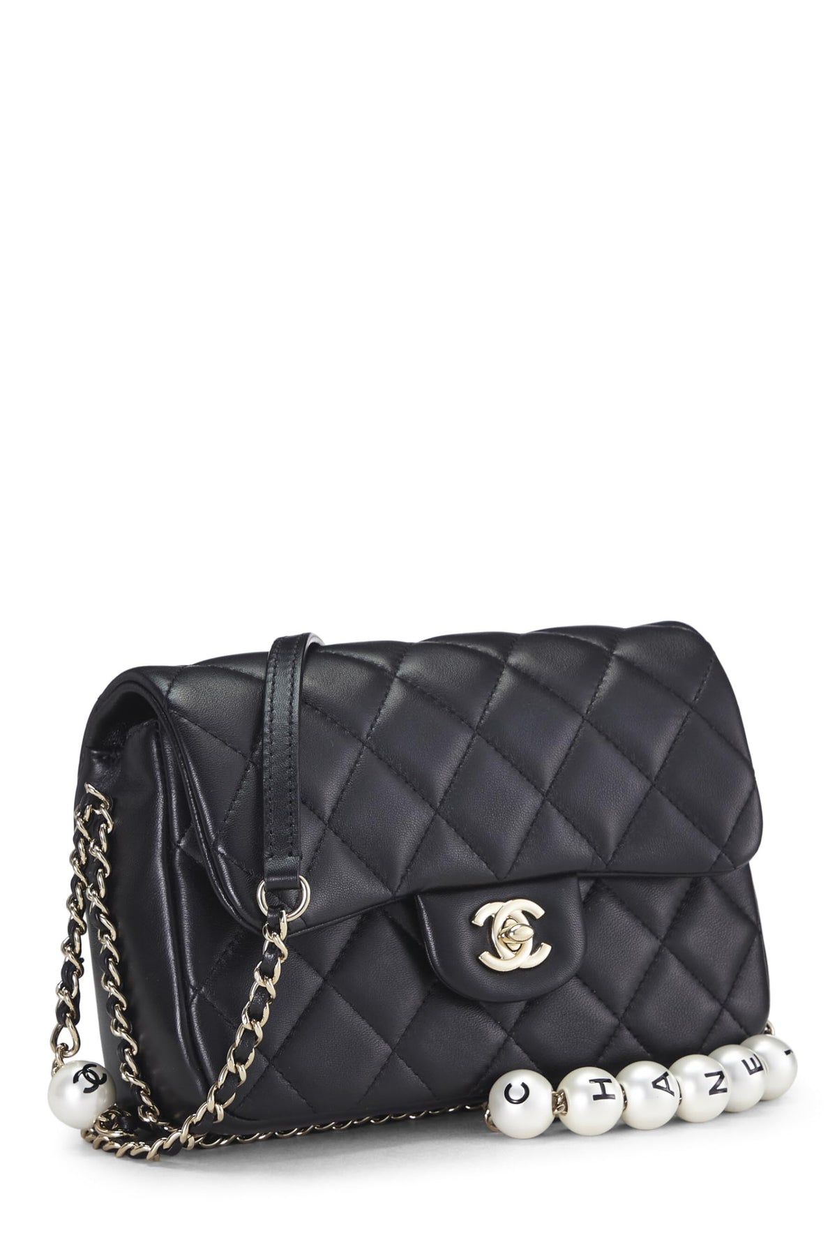 Chanel,  Black Lambskin My Precious Pearls Flap Bag Small, Black