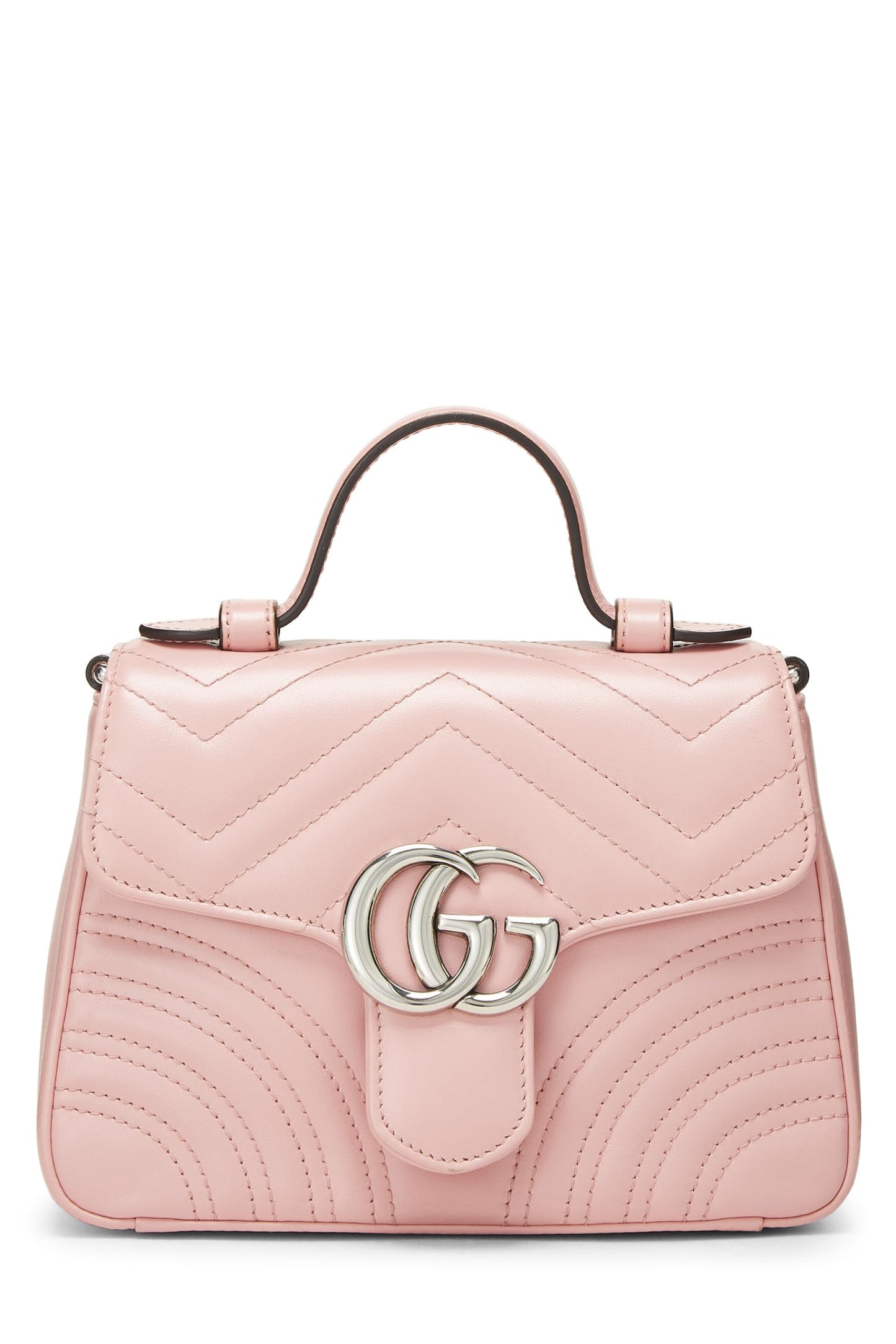Gucci, Pink Leather GG Marmont Top Handle Bag Mini, Pink