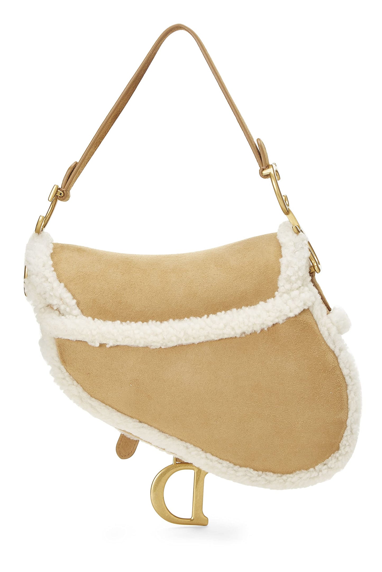 Dior,  Beige Shearling Saddle Bag, Brown