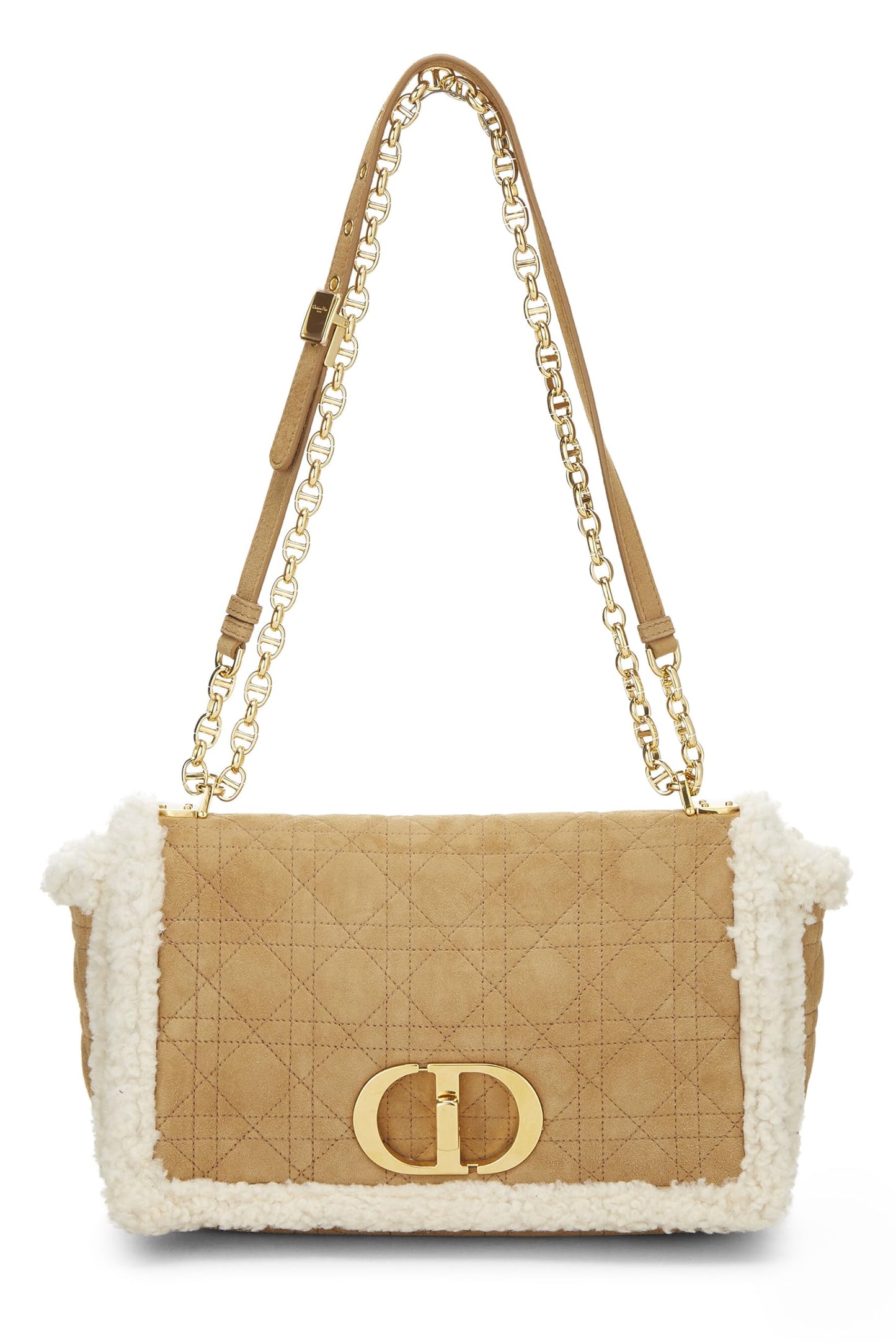 Dior,  Beige Cannage Shearling Caro Bag Medium, Brown