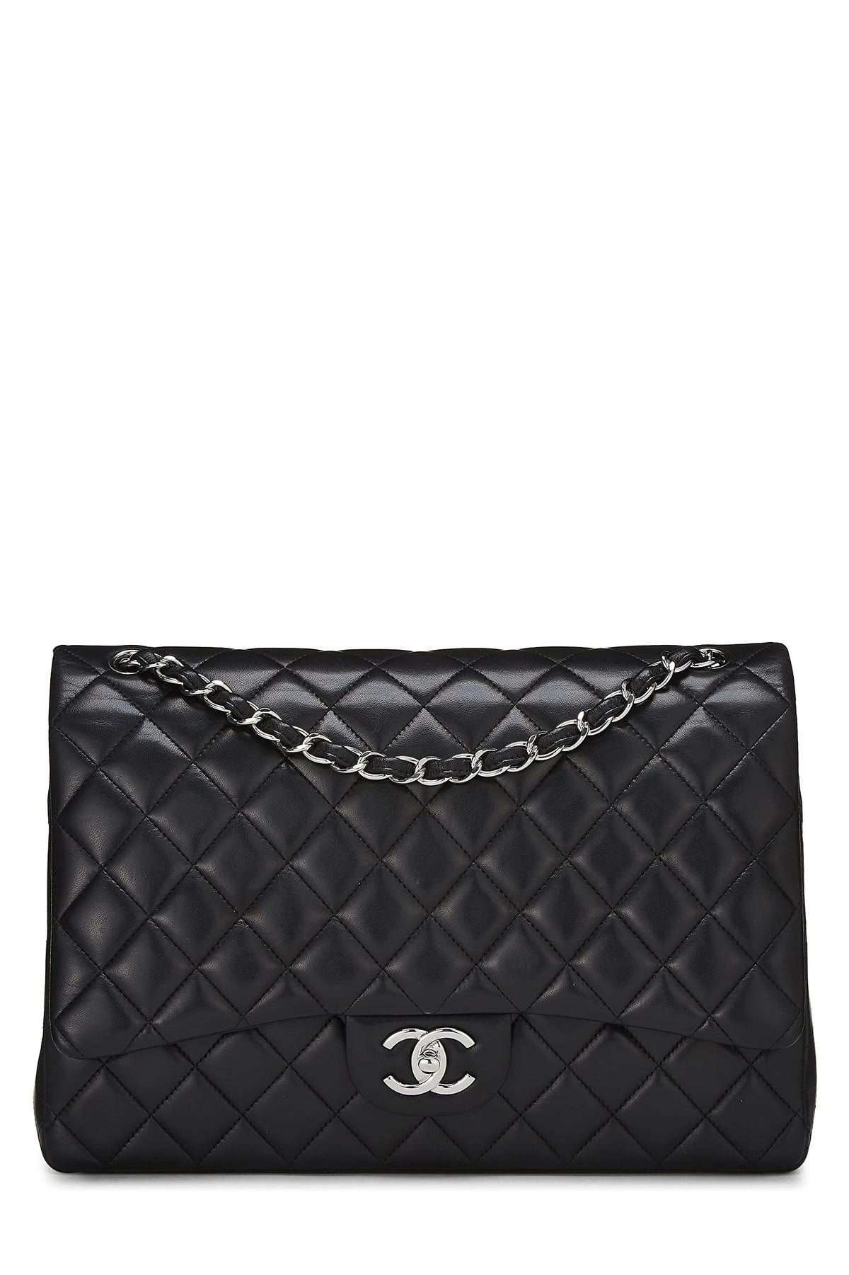 Chanel,  Black Quilted Lambskin New Classic Double Flap Maxi, Black