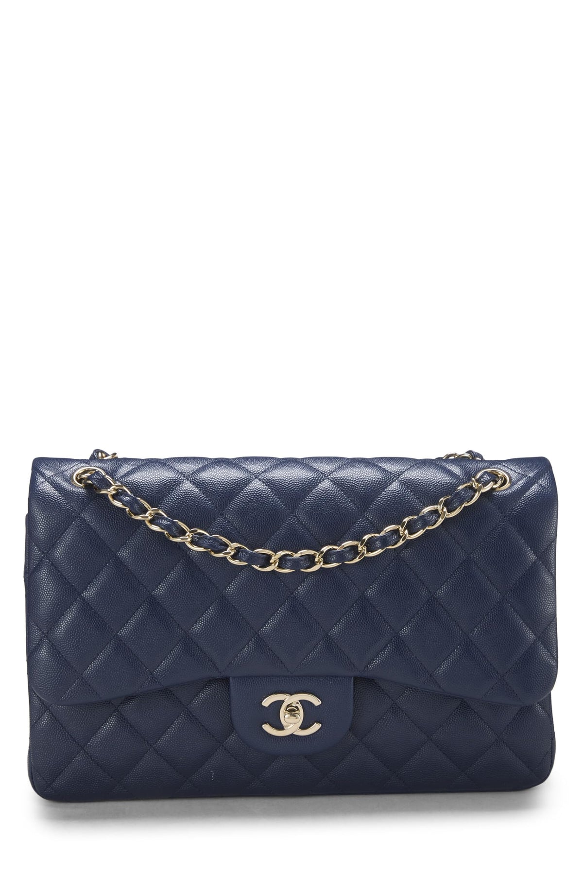 Chanel,  Navy Quilted Caviar New Classic Double Flap Jumbo, Navy