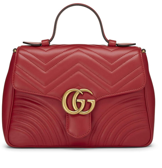 Gucci, Red Leather GG Marmont Top Handle Bag Small, Red