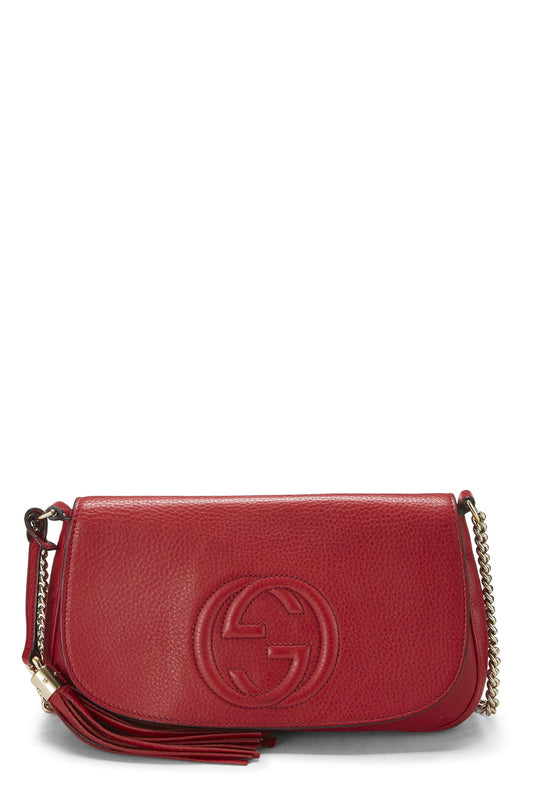 Gucci, Red Grained Leather Soho Chain Flap Crossbody, Red
