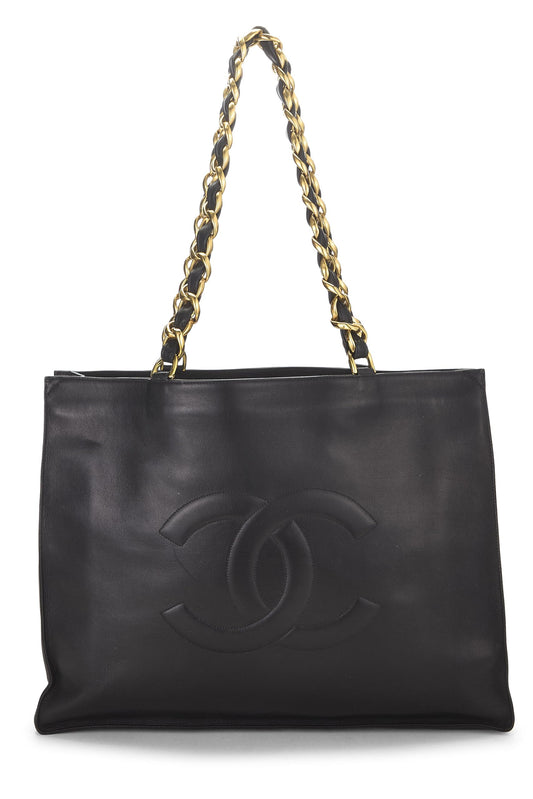 Chanel,  Black Lambskin Flat Chain Handle Tote Medium, Black
