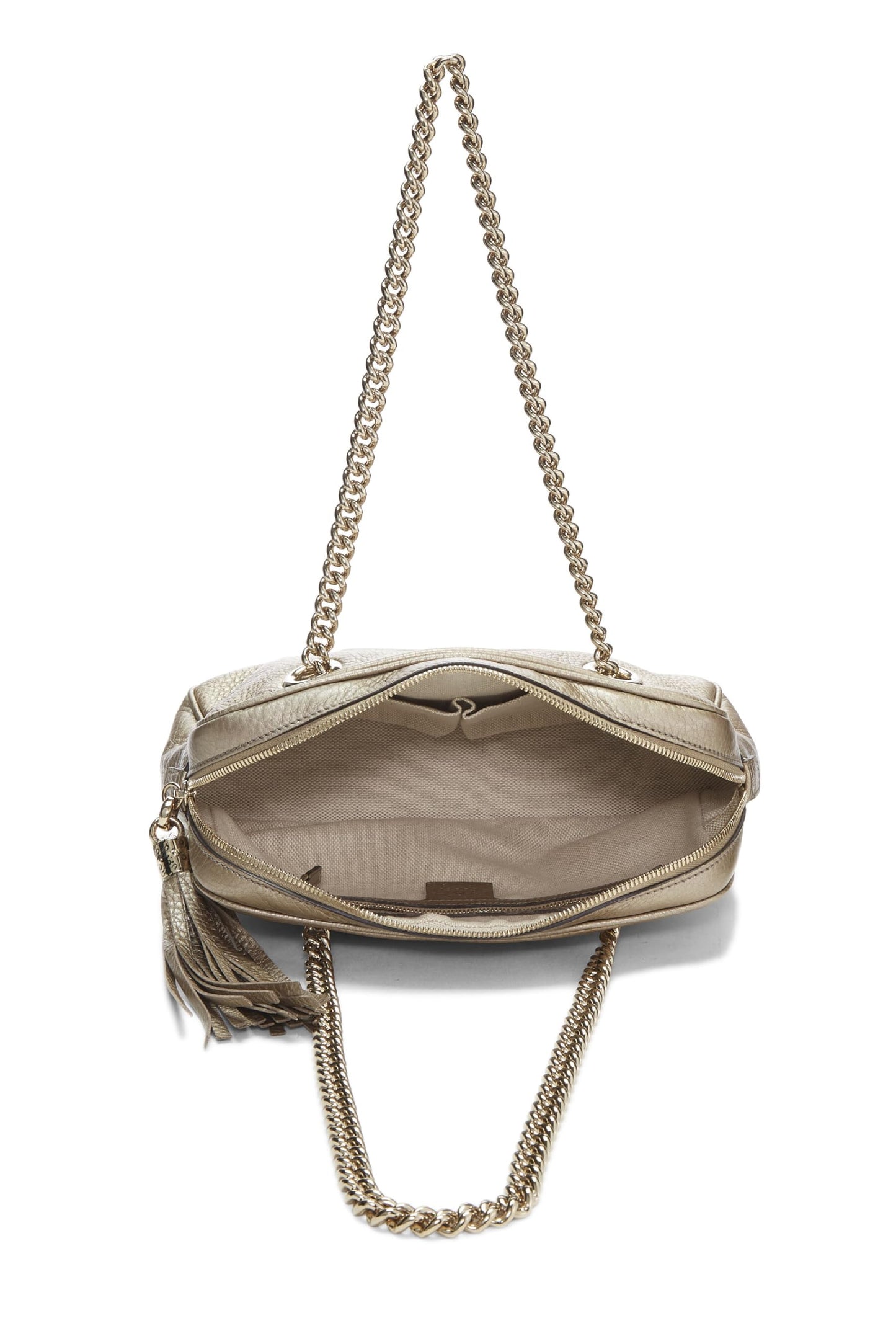 Gucci, Metallic Grey Leather Soho Chain Tote, Grey