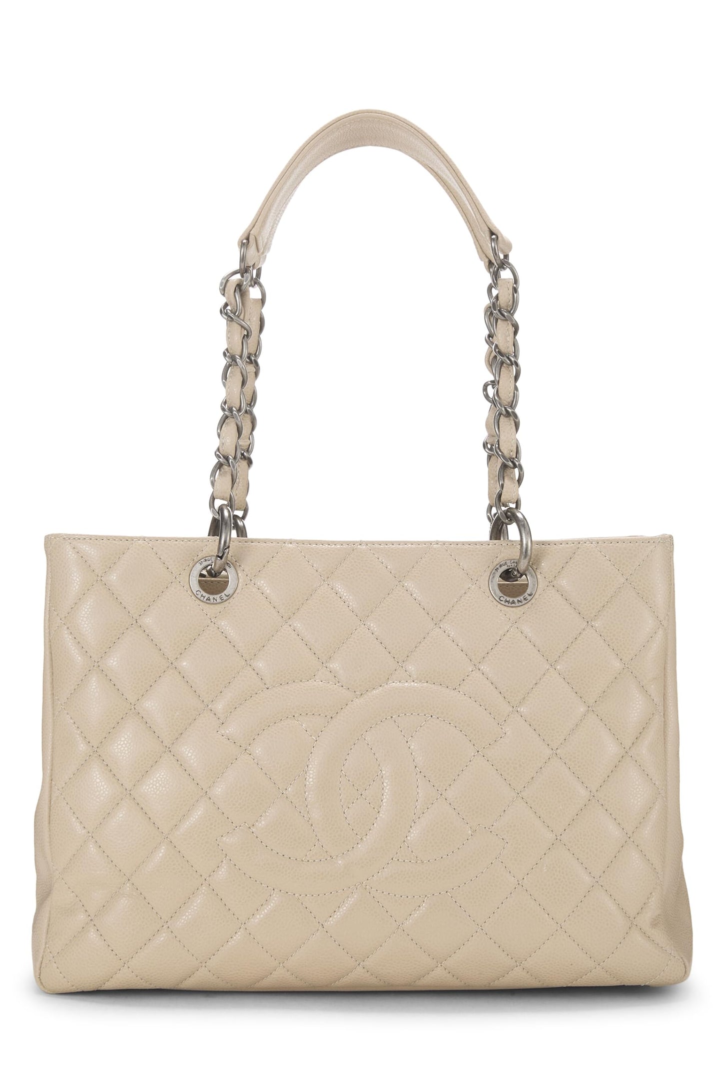 Chanel,  Beige Quilted Caviar Grand Shopping Tote (GST), Beige