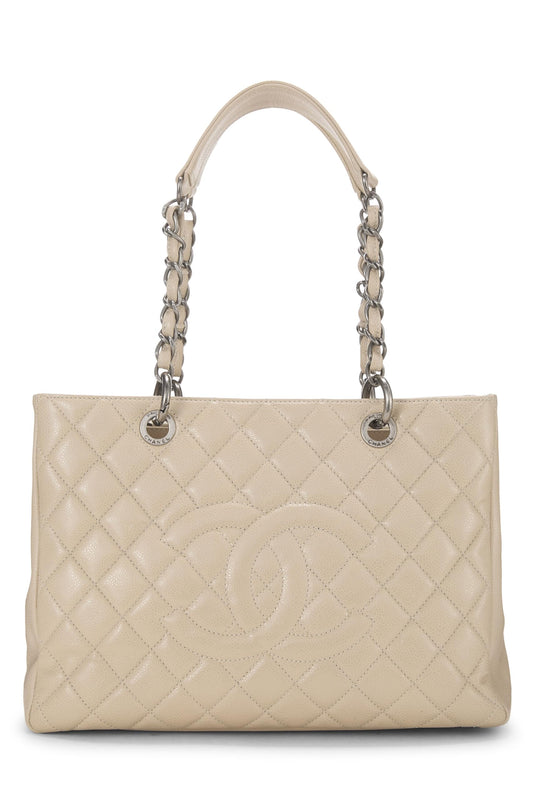 Chanel,  Beige Quilted Caviar Grand Shopping Tote (GST), Beige