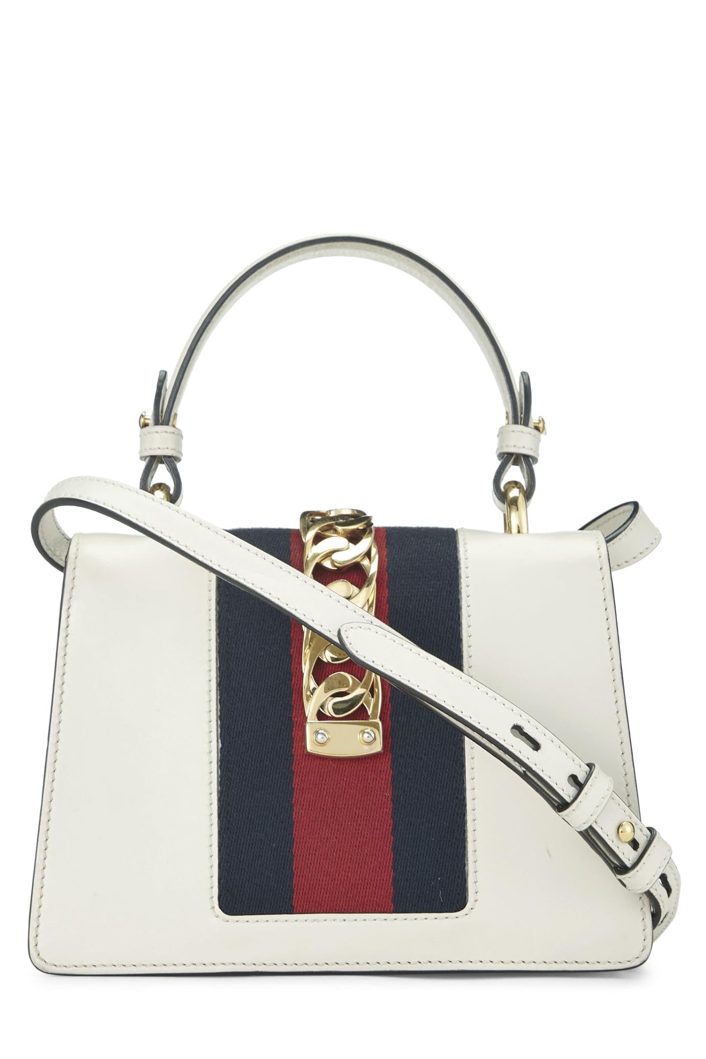 Gucci, White Embroidered Leather Web Sylvie, White