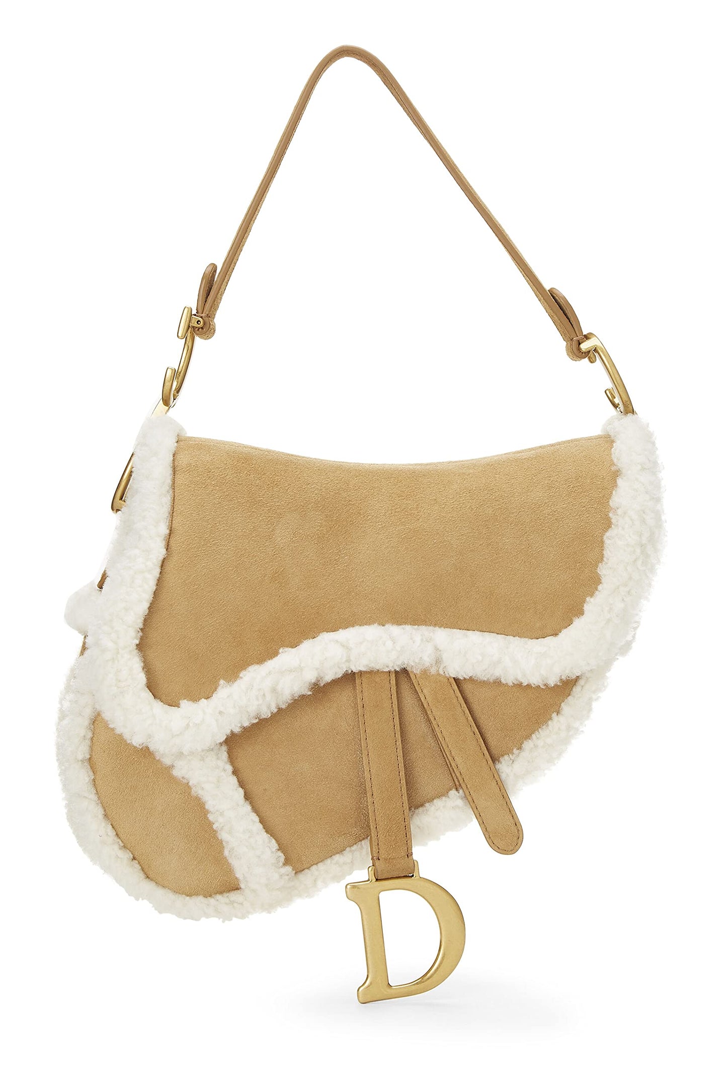 Dior,  Beige Shearling Saddle Bag, Brown