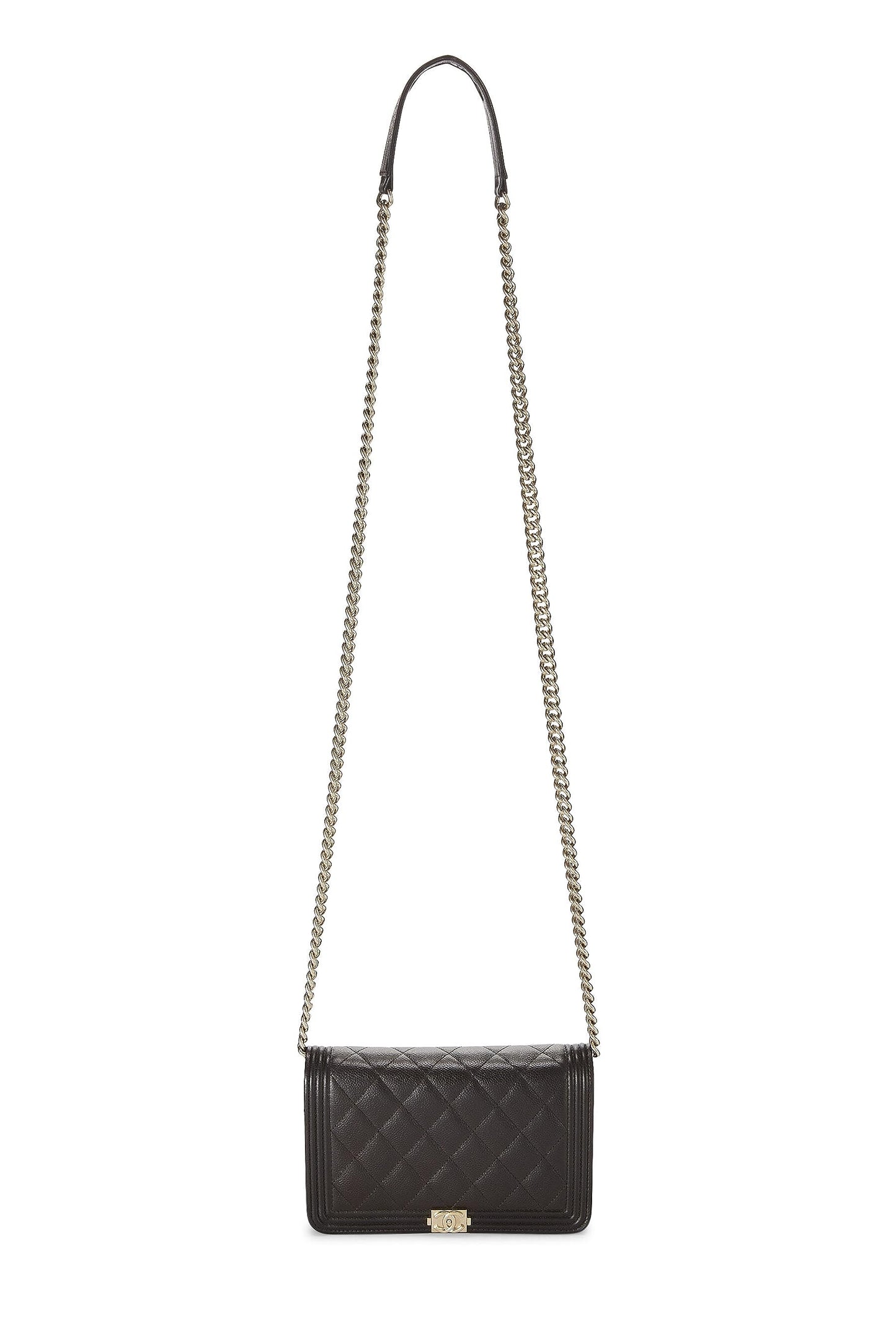 Chanel,  Brown Quilted Caviar Boy Wallet on Chain (WOC), Brown