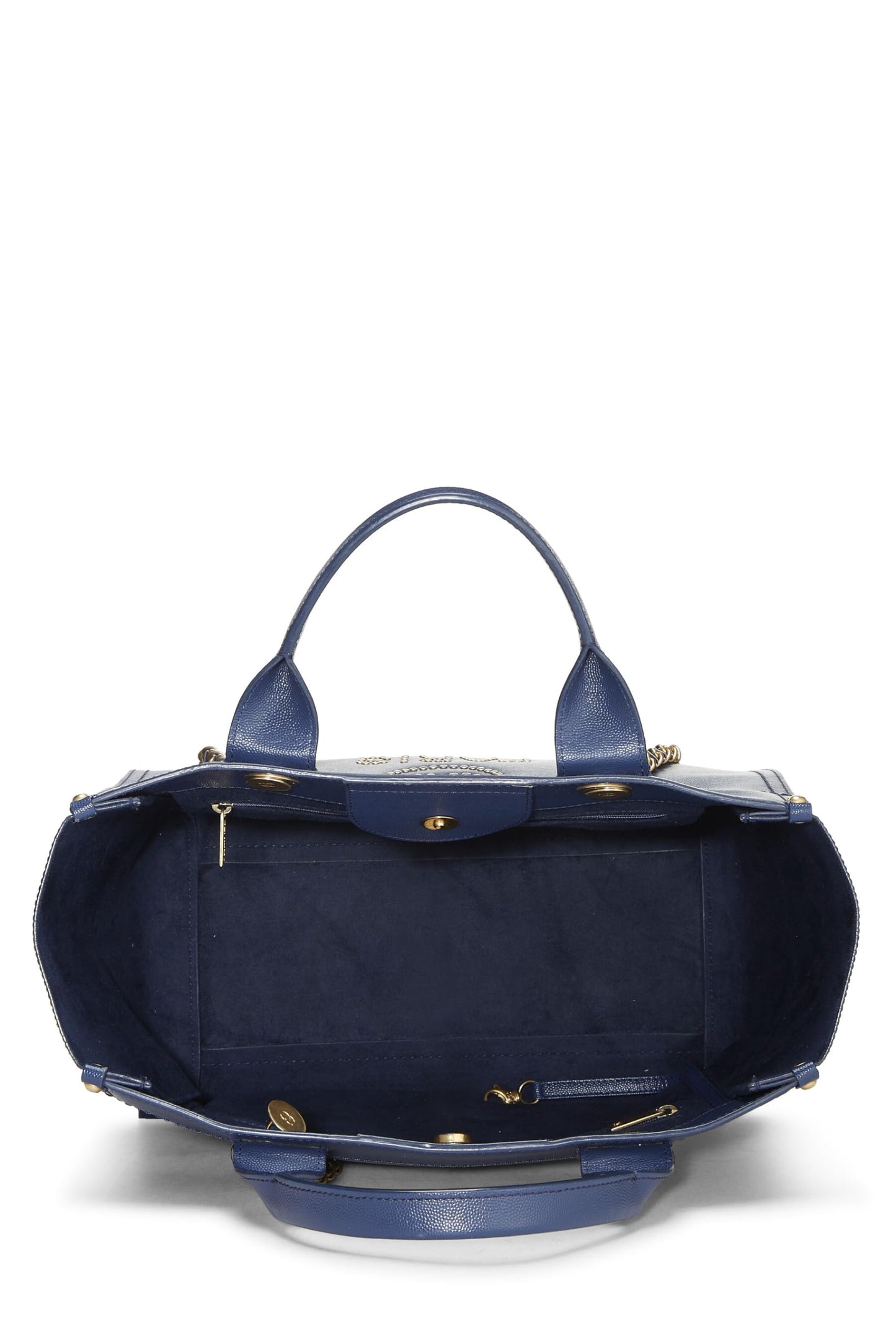 Chanel,  Blue Caviar Studded Deauville Shopping Tote Medium, Blue