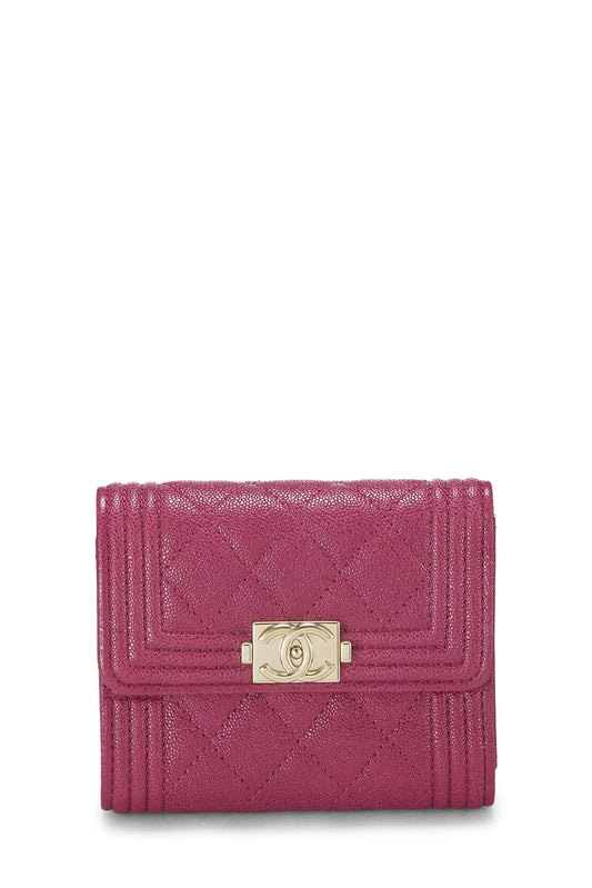 Chanel,  Purple Quilted Caviar Boy Compact Wallet, Purple